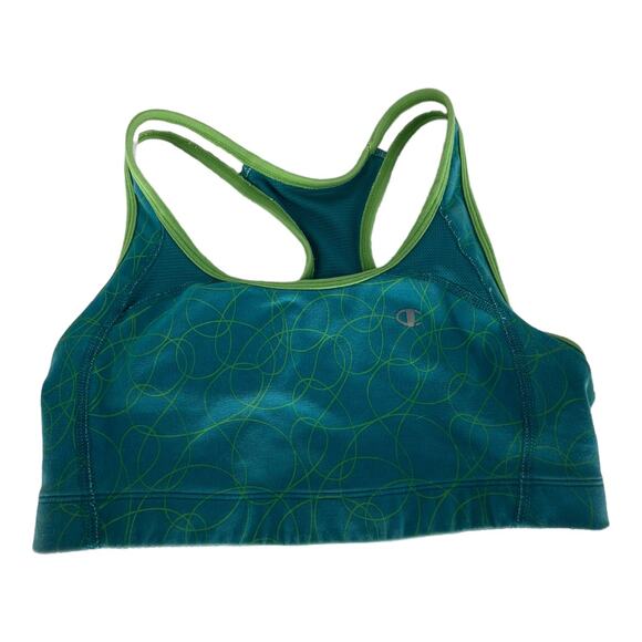 Champion Blue & Green Printed Strappy Racerback Sports Bra Women's Size Medium - Picture 1 of 5